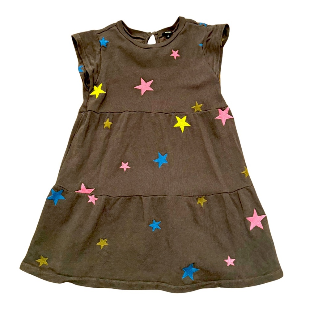Monrow Girls black Color Stars Embroidered Ruffle Dress sz 6 excellent condition